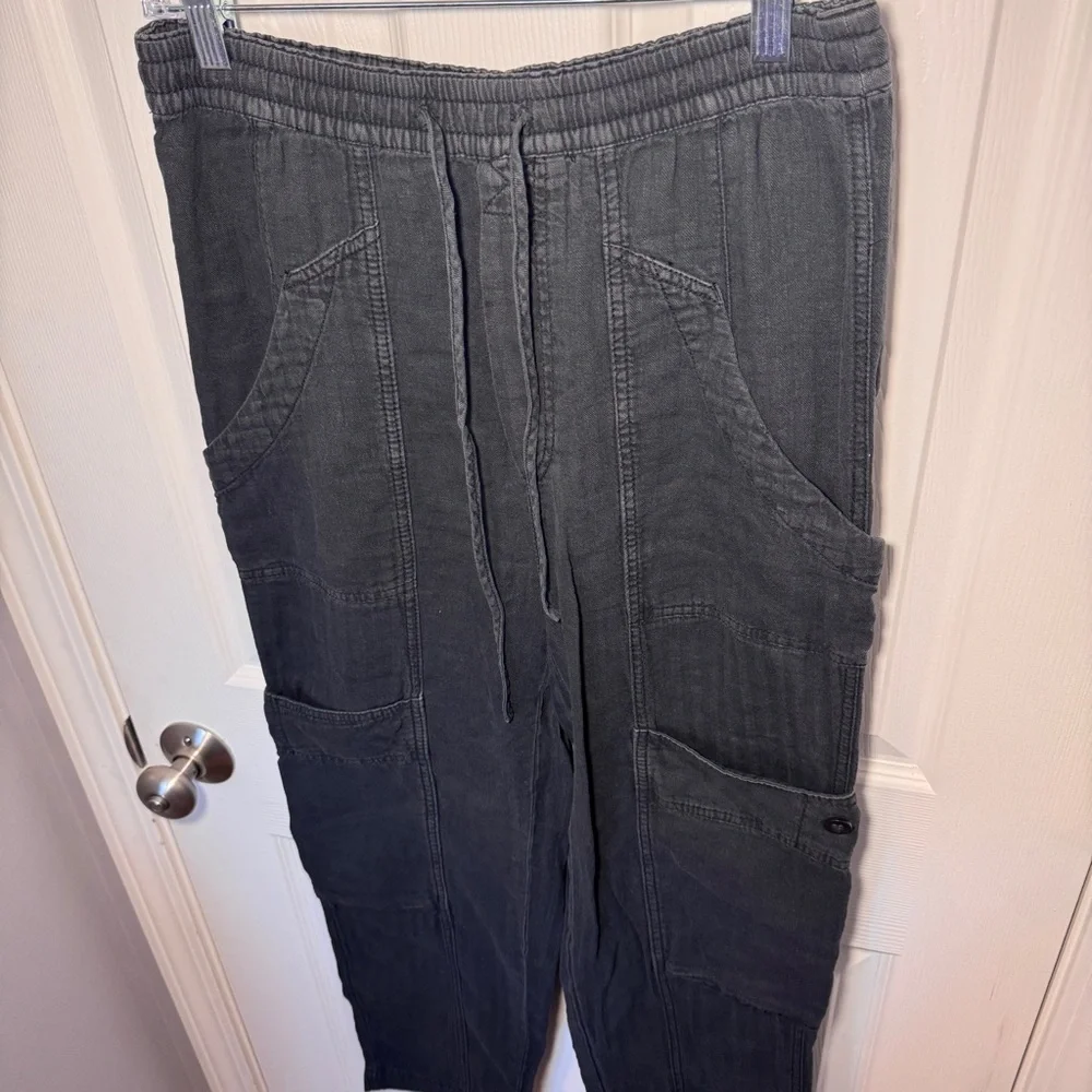 Free People Linen Blend Black Cargo Pants